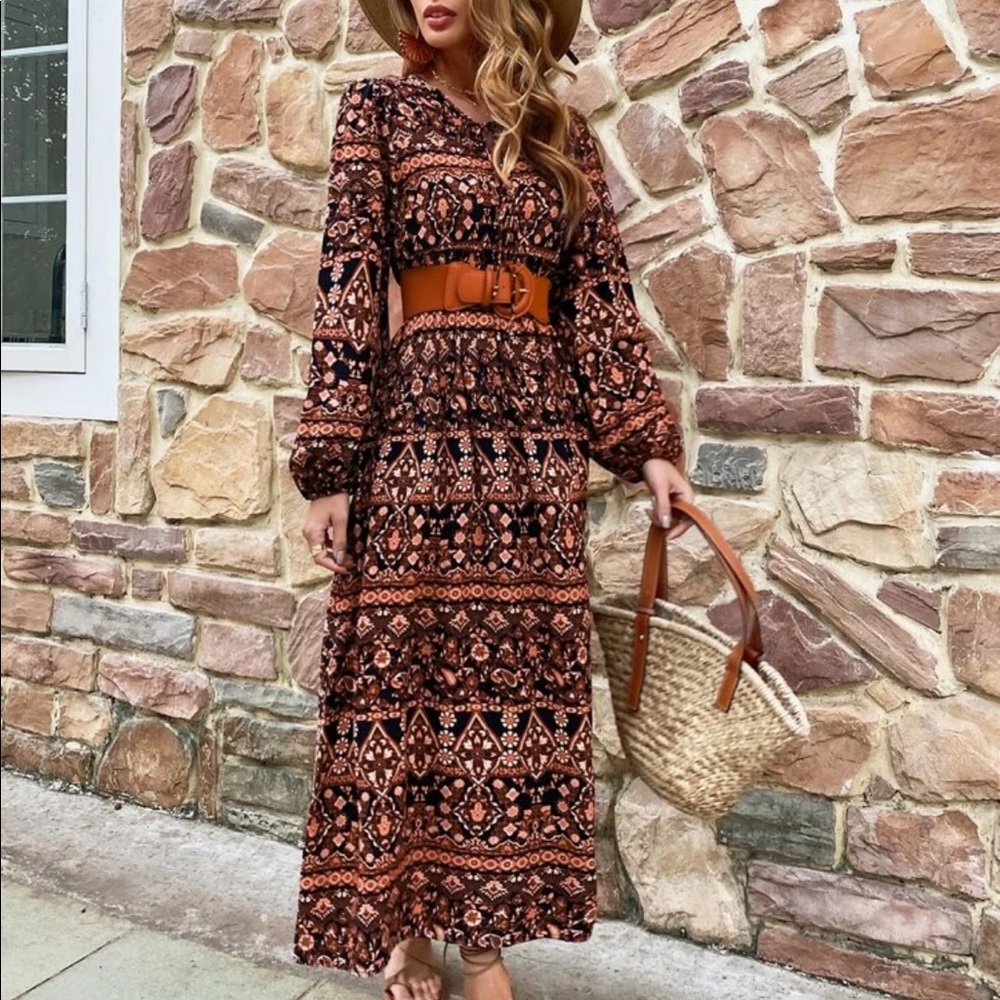 Paisley print longline dress without belt